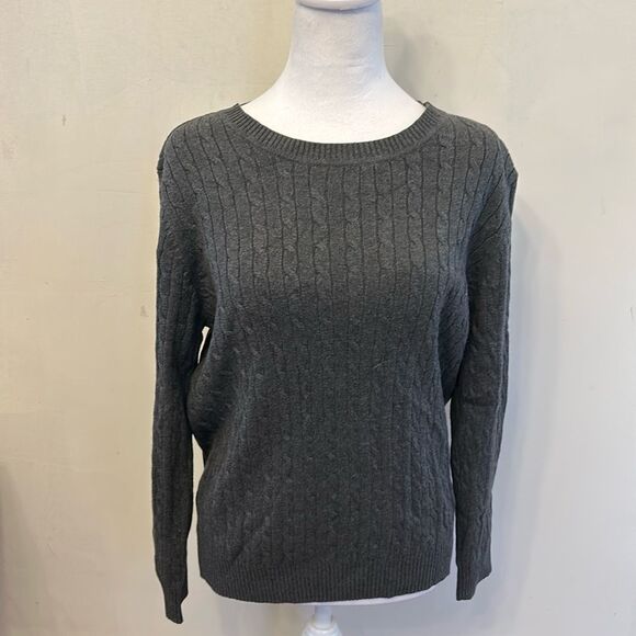 Karen Scott charcoal gray cable knit long sleeve sweater Size XLP New - Picture 1 of 10